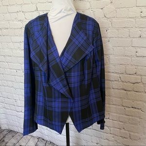 Torrid Royal Blue and Black plaid print blazer button front